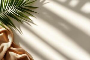 Shadows Cast by Palm Leaves Create a Stunning Pattern on a Light Wall During Daytime. photo