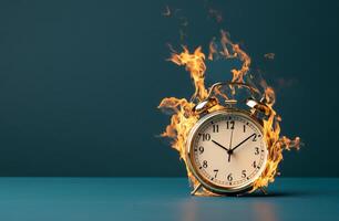 Clock on Fire Illustrating Urgency and the Passage of Time in a Creative Visual Interpretation. photo