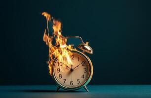 Clock on Fire Illustrating Urgency and the Passage of Time in a Creative Visual Interpretation photo