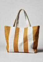 Stylish Striped Tote Bag in Mustard and White for Casual Outings or Shopping Trips photo