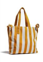 Bright Striped Tote Bag Showcasing Bold Yellow and White Colors for Summer Outings and Beach Trips photo