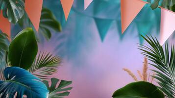 Colorful Party Decorations Create a Festive Atmosphere at an Outdoor Celebration Surrounded by Plants photo