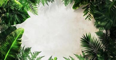 Green Leaves Border Creating a Natural Frame for a Neutral Background Suitable for Design Projects. photo