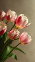 Colorful Tulips Blooming in a Serene Indoor Setting During Springtime. photo
