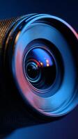 Close up of a Lens Showcasing Intricate Details and Vibrant Reflections During a Nighttime Setting photo