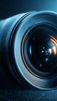 Close up of a Lens Showcasing Intricate Details and Vibrant Reflections During a Nighttime Setting. photo