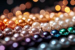 Vibrant Assortment of Colorful Pearls Arranged on a Table for Jewelry Making at a Workshop photo