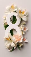 Floral Arrangement Featuring the Number Eight Against a Neutral Background in a Modern Design. photo