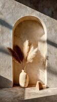 Stylish Arrangement of Pampas Grass in a Minimalist Vase on a Light Background. photo
