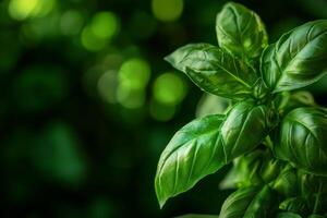 Fresh Basil Leaves Glistening With Water Droplets in a Lush Green Garden. photo