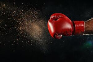Powerful Punch With a Boxing Glove Releasing Dust in Dark Background photo