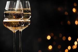 Celebrate Special Moments With Sparkling Drinks in Elegant Glasses Against a Dark Background photo
