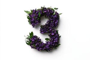 Beautiful Floral Arrangement Forming the Number Three on a Simple Background. photo
