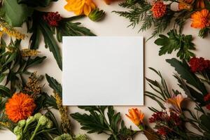 Bright Floral Arrangement With Empty Canvas in Vibrant Colors on a Light Background photo