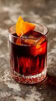 Elegant Cocktail Served in a Crystal Glass With Orange Garnish on a Textured Surface photo
