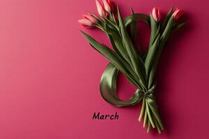 Colorful Bouquet of Tulips With Pink Background Celebrating the Arrival of March photo