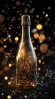 Sparkling Celebration With a Bottle of Champagne Surrounded by Golden Bubbles. photo