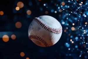 Baseball Flying Through a Dynamic Abstract Background With Glowing Elements. photo