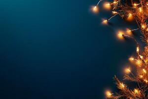 Warm String Lights Illuminate Dark Background Creating a Cozy Atmosphere for Gatherings. photo