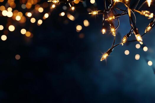 Warm String Lights Illuminate Dark Background Creating a Cozy Atmosphere for Gatherings photo