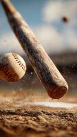 Close-up of Baseball Bat Striking Ball During Sunny Day at Sports Field photo