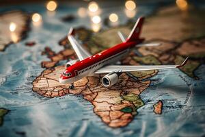 Model Airplane Placed on a Map of Africa Showcasing Travel and Adventure Possibilities photo