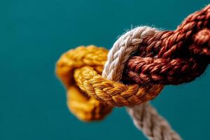 Various Colored Ropes Tied Together Creating a Strong Bond and Symbolizing Unity and Strength photo