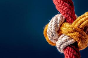 Colorful Knot Tied With Multiple Strands Set Against a Dark Background for Artistic Display photo