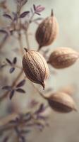 Unique Seed Pods on a Delicate Branch Captured in Soft Natural Light During Late Afternoon Hours photo