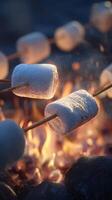 Marshmallows Roasting Over an Open Fire at a Campsite During the Evening photo