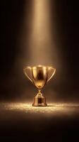 Shining Golden Trophy Illuminated by Soft Light Against a Dark Background Showcasing Achievement and Success photo