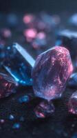 Colorful Crystals Gleaming Under Soft Light in a Dark Setting Create a Mesmerizing Visual Display photo