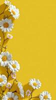Colorful Arrangement of Daisies on Bright Yellow Background Perfect for Spring Inspiration photo