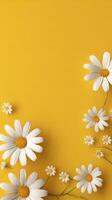 Colorful Arrangement of Daisies on Bright Yellow Background Perfect for Spring Inspiration. photo