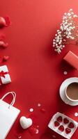 Romantic Setup With Chocolates, Coffee, and Decorations for Valentines Day Celebration. photo