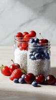 Fresh Fruits and Healthy Seeds Arranged in Jars on a Wooden Table During Daylight. photo