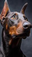 Doberman Dog With Striking Features and Attentive Expression Captured in a Studio Setting photo