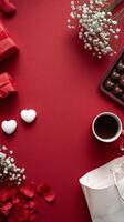 Romantic Setup With Chocolates, Coffee, and Decorations for Valentines Day Celebration photo