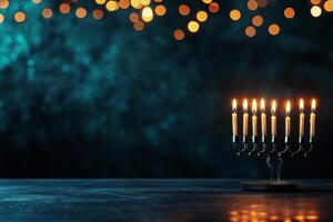Beautifully Lit Menorah With Candles Glowing During a Festive Occasion in a Cozy Setting photo