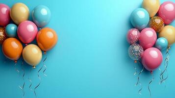 Colorful Balloons Arranged on a Vibrant Blue Background for a Celebration or Event photo