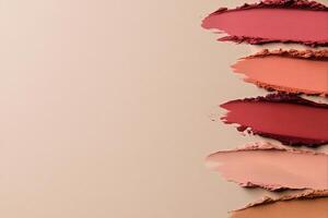 Various Shades of Cream and Lipstick Arranged on an Elegant Background for Beauty Enthusiasts. photo