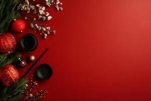 Decorative Red Lanterns Paired With Green Foliage Create Festive Atmosphere for Celebrations. photo