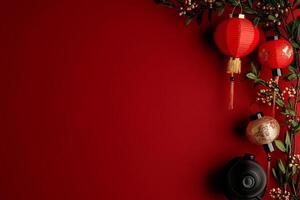 Decorative Red Lanterns Paired With Green Foliage Create a Festive Atmosphere for Celebrations. photo
