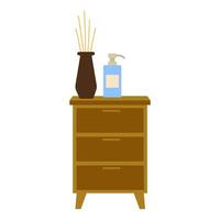 Decorative nightstand with vase and fragrance bottle in a modern setting vector