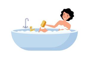 Relaxing bath time with a rubber duck and sponge for soothing self-care routine vector