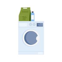 Laundry equipment with detergent and fabric softener in a modern setting at home vector