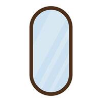 Stylish oval mirror with a wooden frame hanging on a light-colored wall in a modern interior space vector