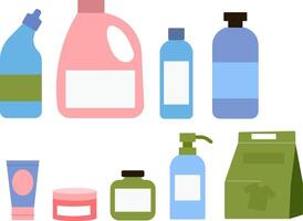 Various cleaning and personal care products displayed in a flat design style vector