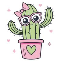 Cute cactus with glasses and hearts on the background vector