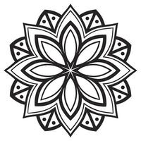Striking monochrome mandala features sharp geometrical shapes and patterned details across a transparent background vector